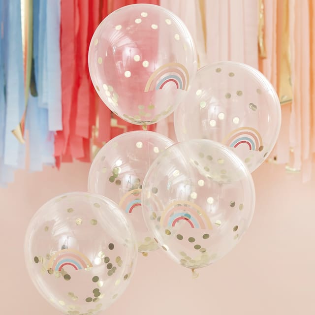 Happy Everything - Rainbow And Gold Confetti Balloons