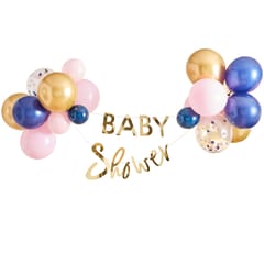 Gender Reveal - Gold Baby Shower Banner and Balloon Decoration