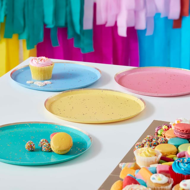 Bright Birthday - Gold Flecked Brights Rainbow Party Plates