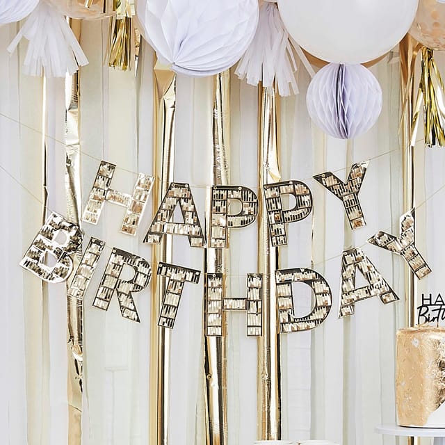 Bunting - Gold Fringe Happy Birthday Banner