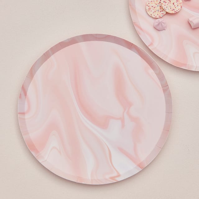 Pink Marble Print Paper Plates